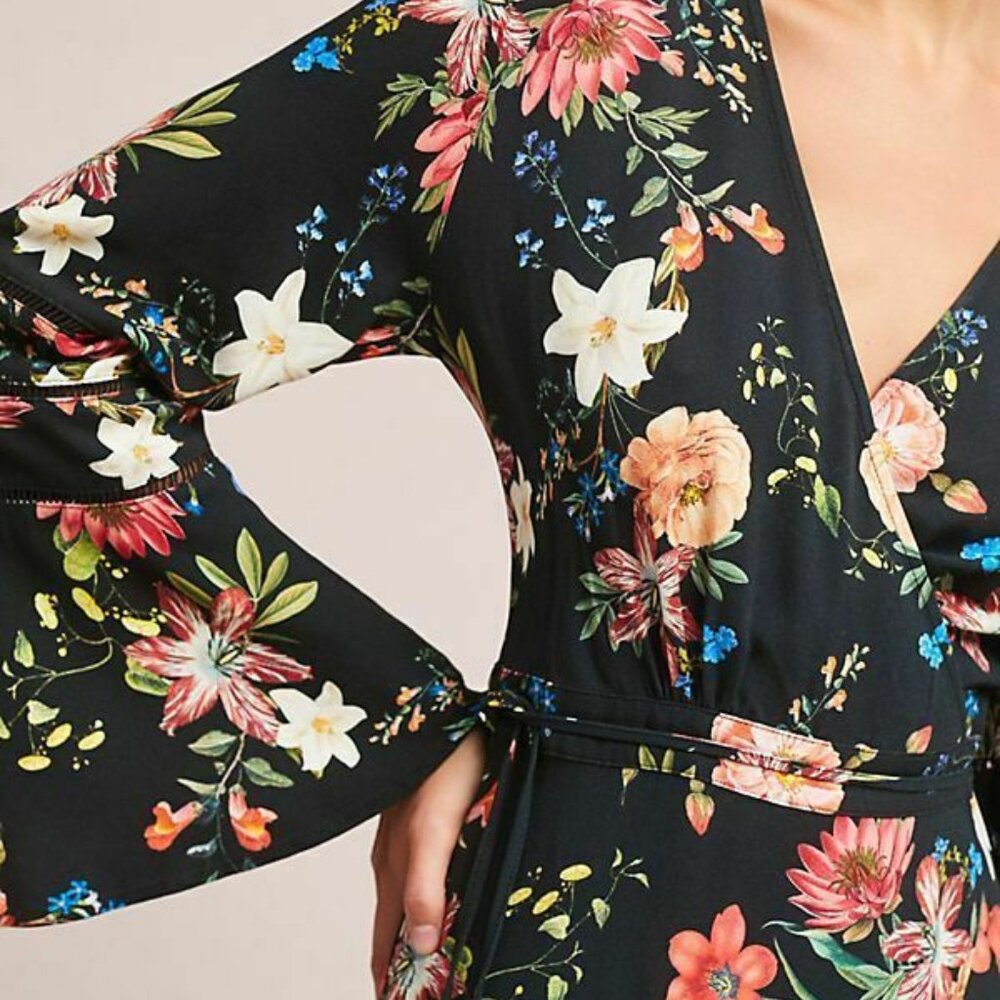 Farm Rio Summer Flower Wrap Dress LG NWOT